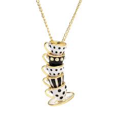 Black & White Enamel Gold Stacked Teacup Necklace
