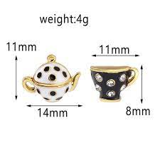 Black & White Enamel Gold Teapot & Teacup Earrings